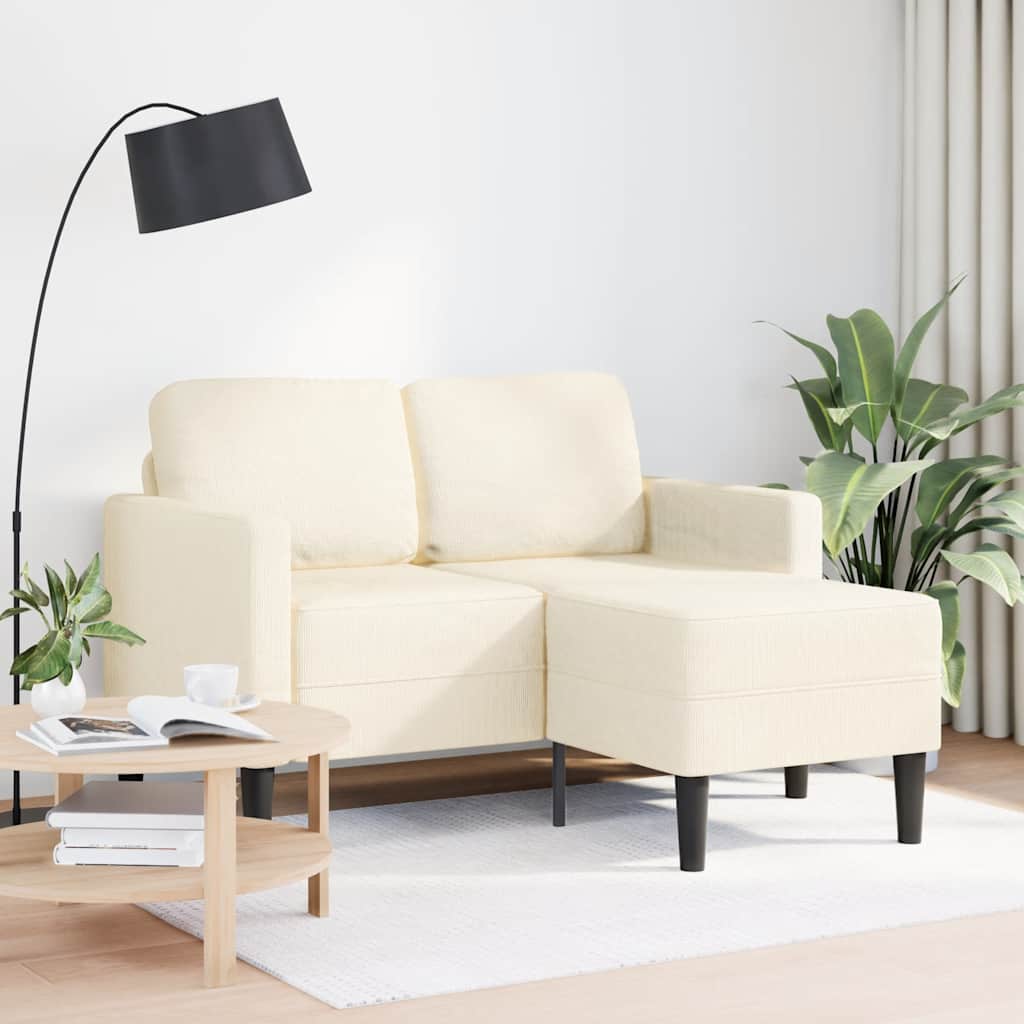 Divano 2 Posti con Chaise longue a L Crema 125 cm Lino