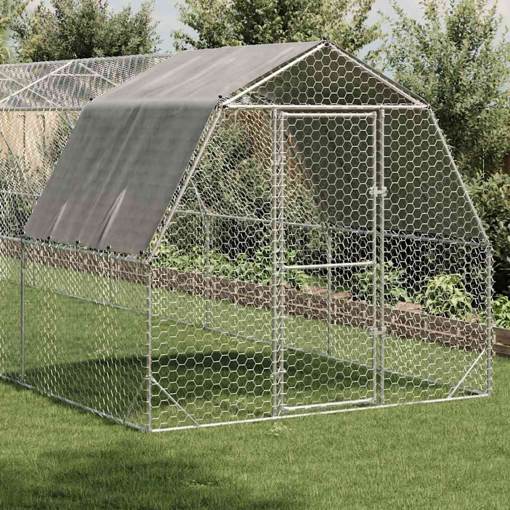 Recinto per Polli con Tetto 2,5x12x2,25 m in Acciaio Zincato