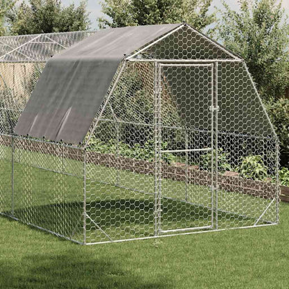 Recinto per Polli con Tetto 2,5x12x2,25 m in Acciaio Zincato