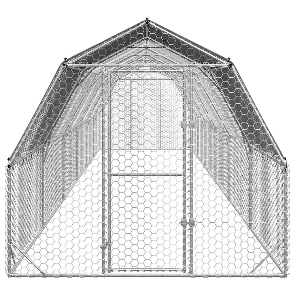 Recinto per Polli con Tetto 2,5x12x2,25 m in Acciaio Zincato
