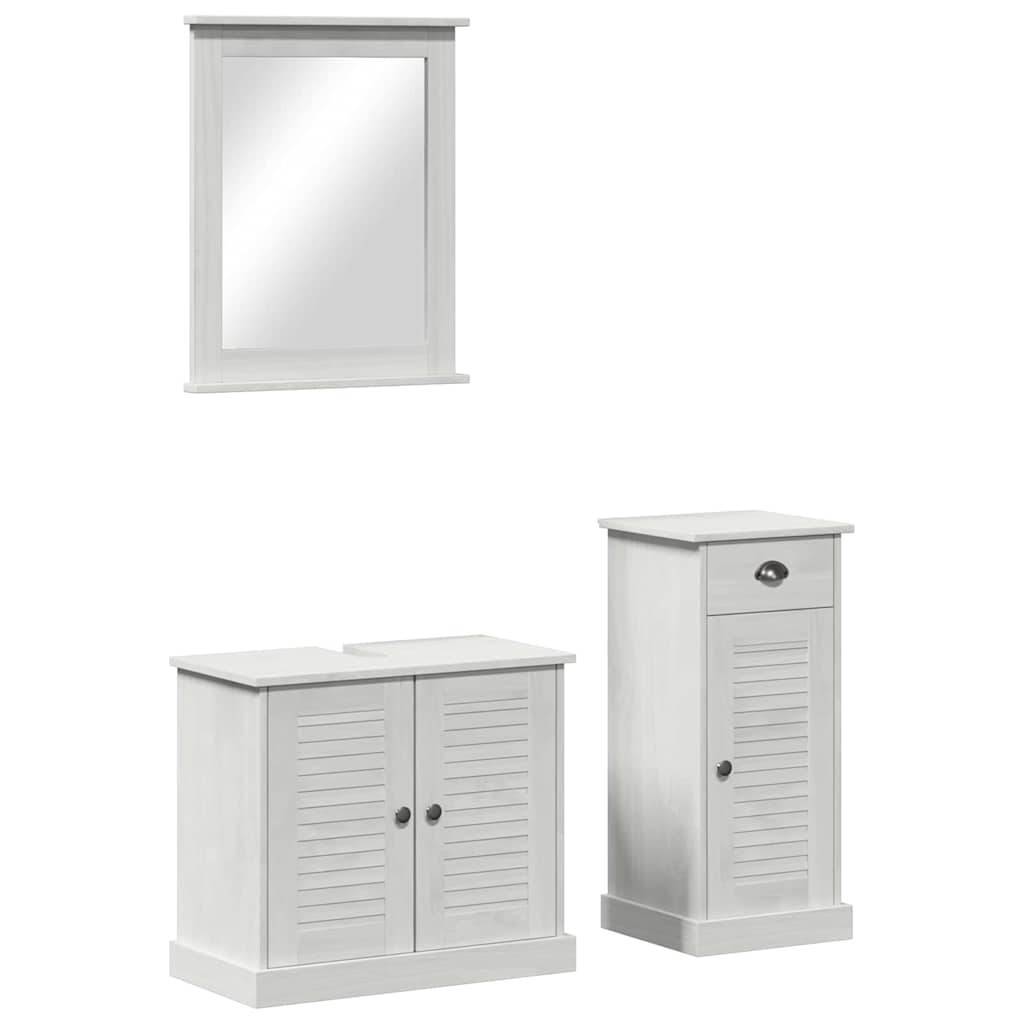 Set di mobili per il bagno 3 pcs Bianco Antico Pino massello