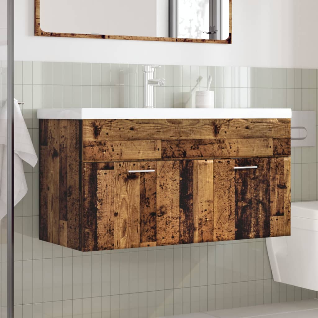 Mobile da Bagno con Lavabo Integrato Legno Antico