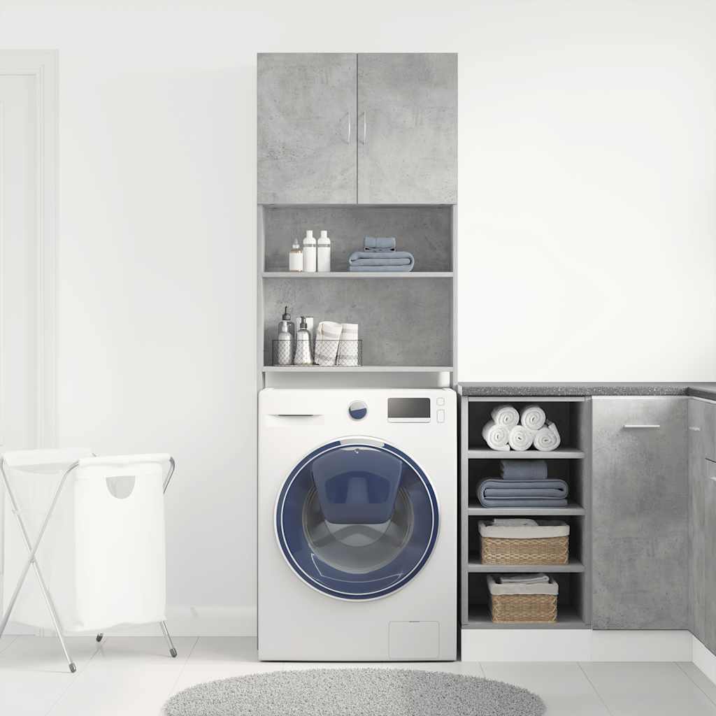 Mobile Lavatrice Grigio Cemento 64x24x190 cm Legno Multistrato