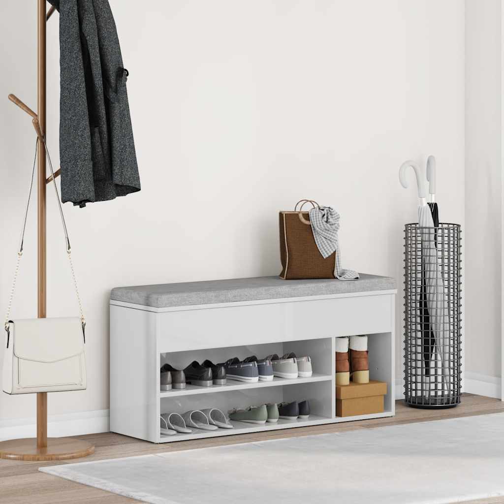 Panca Porta Scarpe Bianco Lucido 102x30,5x45 cm Truciolato