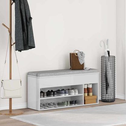 Panca Porta Scarpe Bianco Lucido 102x30,5x45 cm Truciolato