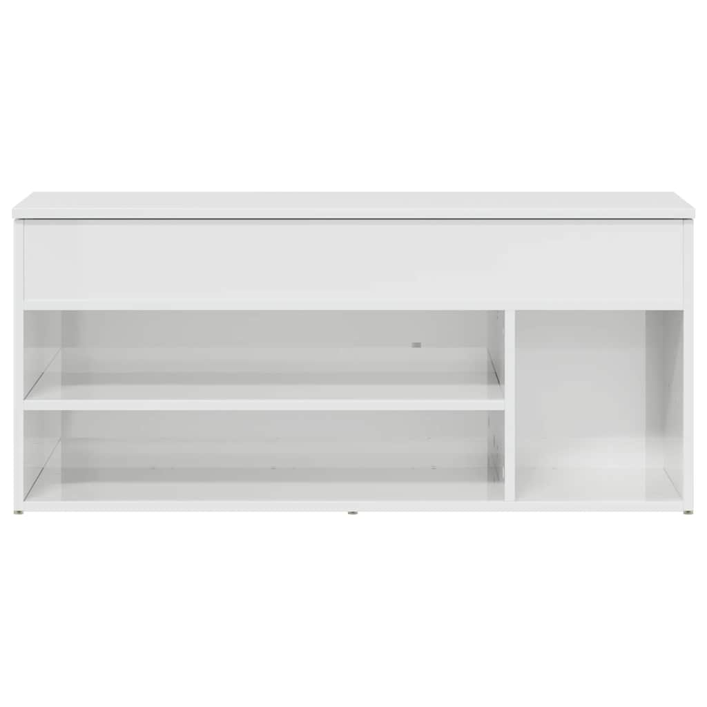 Panca Porta Scarpe Bianco Lucido 102x30,5x45 cm Truciolato
