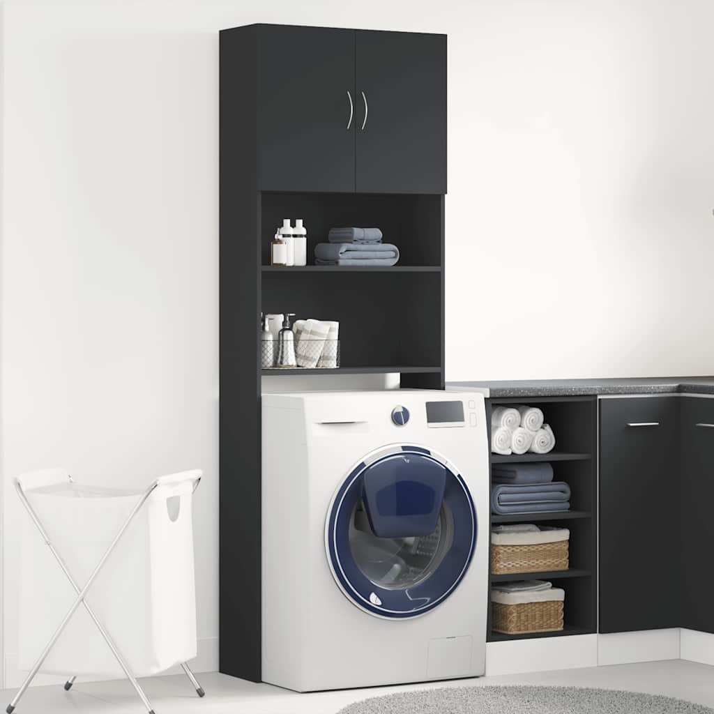 Mobile Lavatrice Nero 64x24x190 cm in Legno Multistrato
