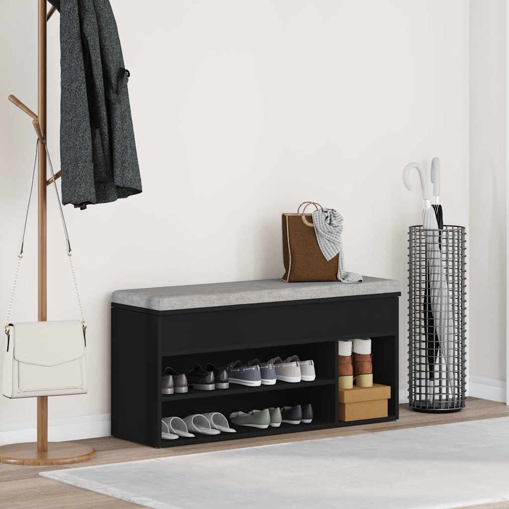 Panca Porta Scarpe Nera 102x30,5x45 cm in Legno Multistrato