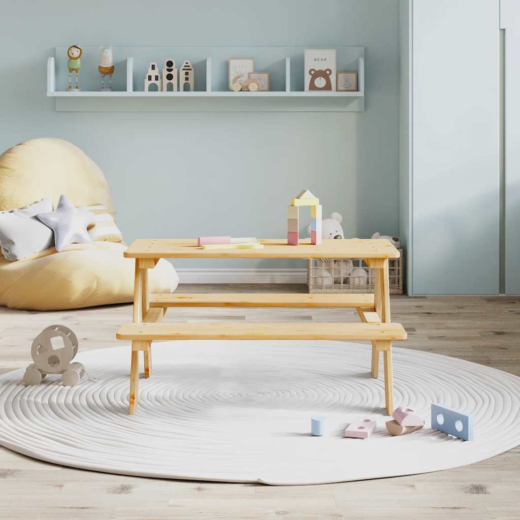 Tavolo per Bambini con Panche IRUN 90x79,5x50 cm Legno Massello