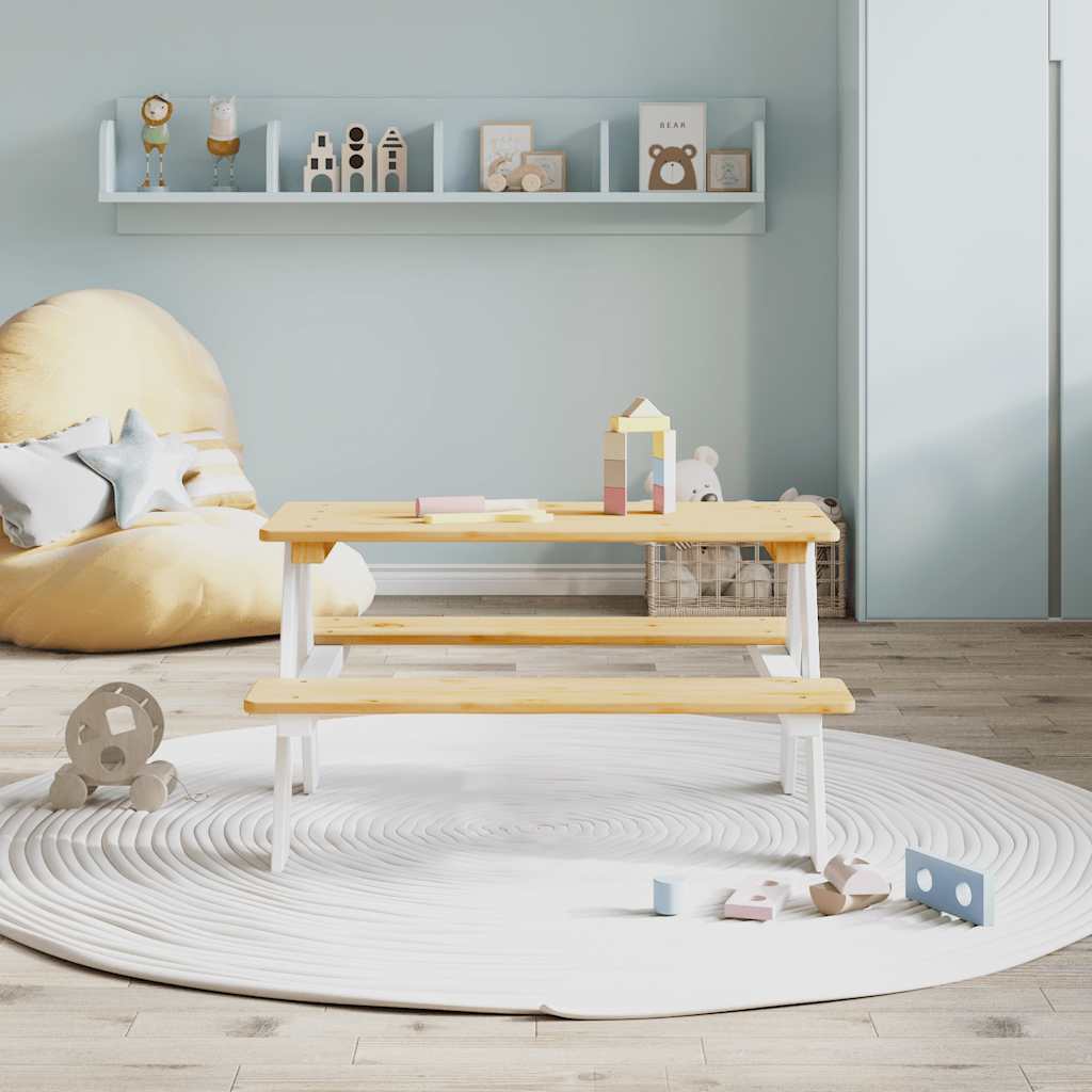 Tavolo per Bambini con Panche IRUN 90x79,5x50 cm Legno Massello