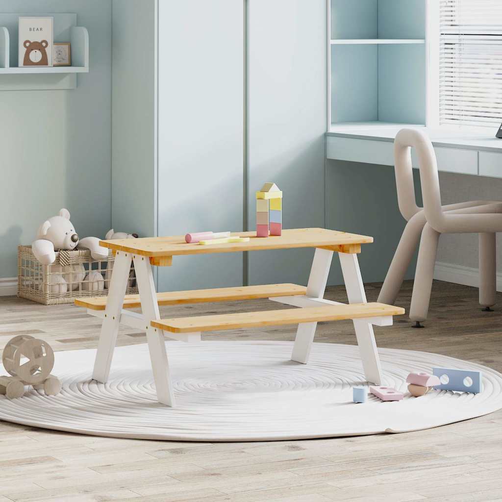 Tavolo per Bambini con Panche IRUN 90x79,5x50 cm Legno Massello