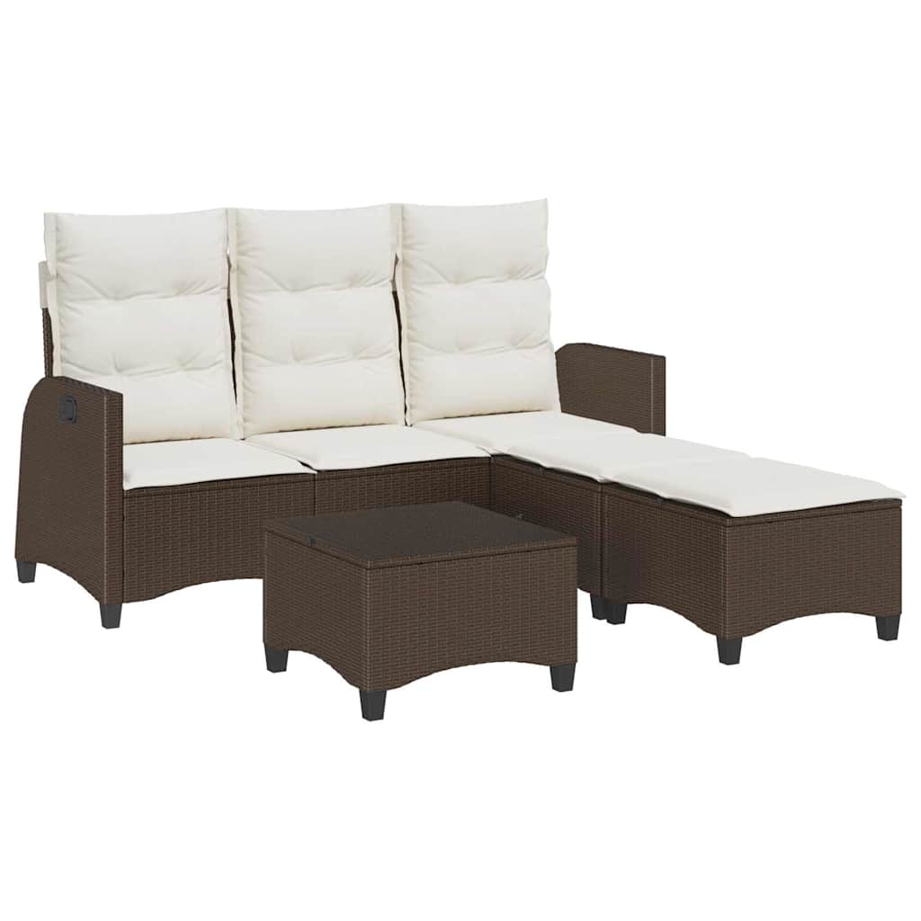 Set Divani da Giardino 3 pz con Cuscini a L Marrone Polyrattan