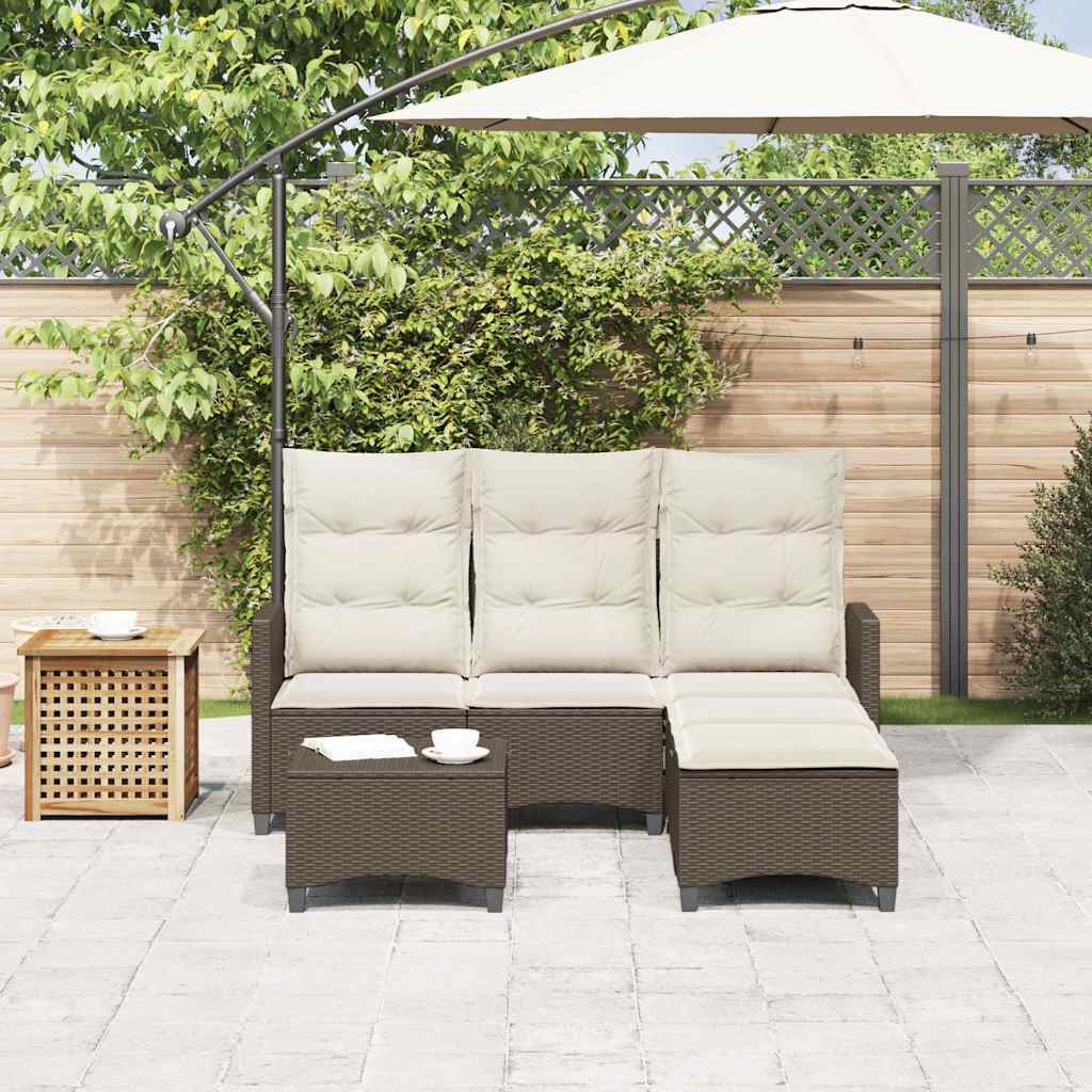 Set Divani da Giardino 3 pz con Cuscini a L Marrone Polyrattan