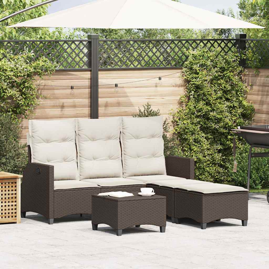 Set Divani da Giardino 3 pz con Cuscini a L Marrone Polyrattan