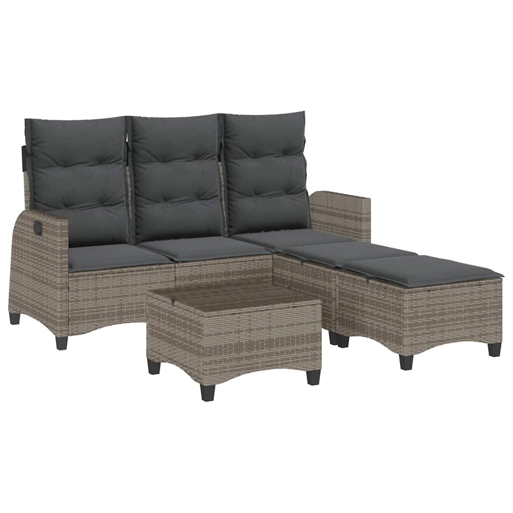 Set Divani da Giardino 3 pz con Cuscini a L Grigio Polyrattan
