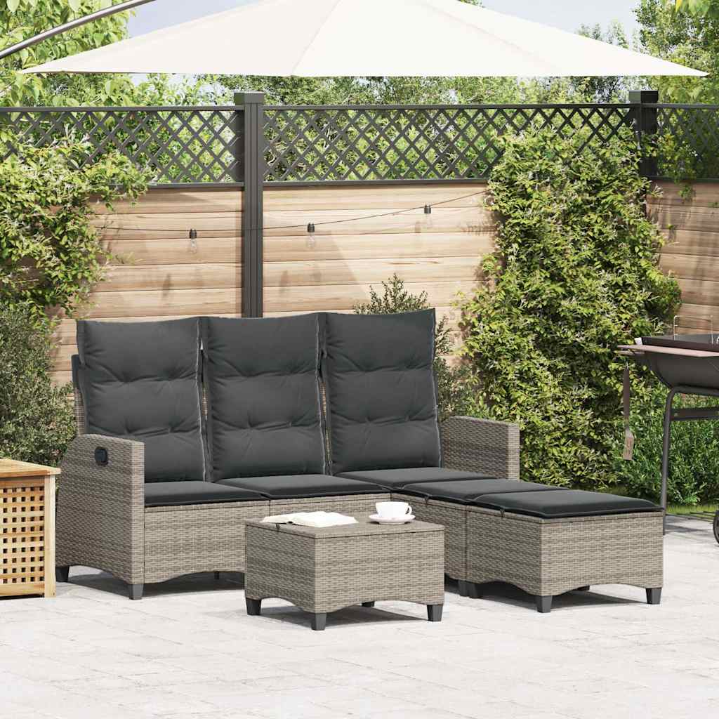Set Divani da Giardino 3 pz con Cuscini a L Grigio Polyrattan