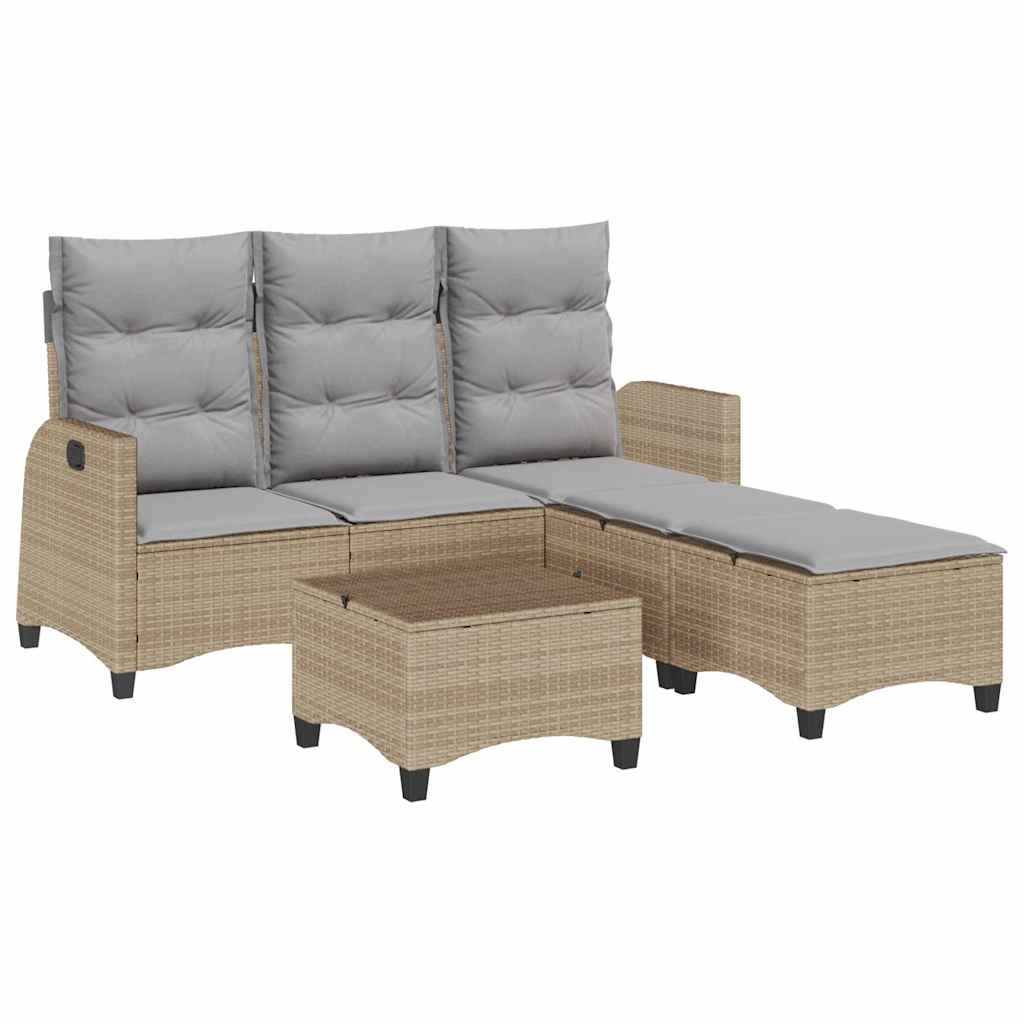 Set Divano da Giardino 3 pz con Cuscini a L Beige in Polyrattan