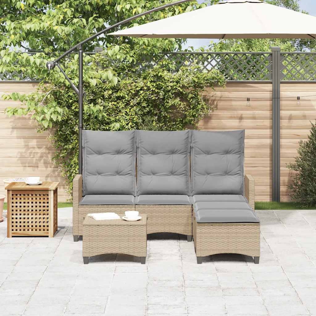 Set Divano da Giardino 3 pz con Cuscini a L Beige in Polyrattan