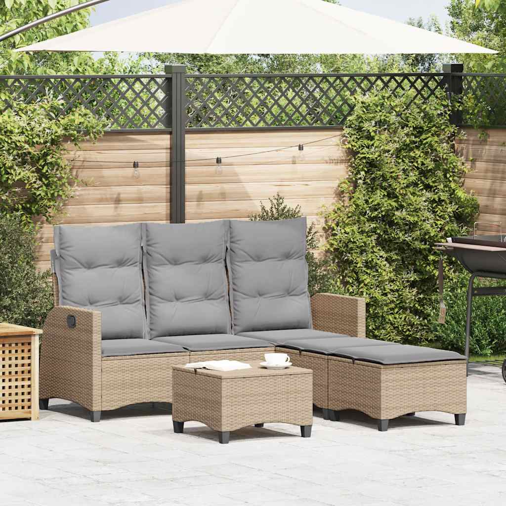 Set Divano da Giardino 3 pz con Cuscini a L Beige in Polyrattan