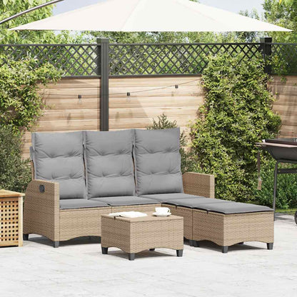 Set Divano da Giardino 3 pz con Cuscini a L Beige in Polyrattan
