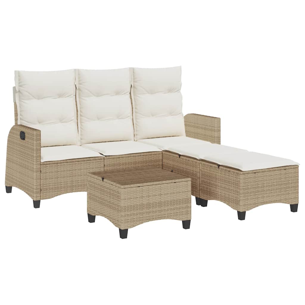Set Divano da Giardino 3 pz con Cuscini a L Beige in Polyrattan