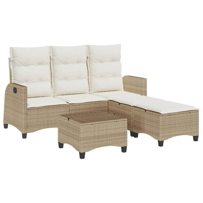 Set Divano da Giardino 3 pz con Cuscini a L Beige in Polyrattan