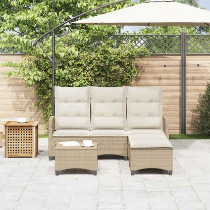 Set Divano da Giardino 3 pz con Cuscini a L Beige in Polyrattan