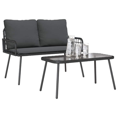 Set da Pranzo per Giardino con cuscino 2 pcs Nero polyrattan