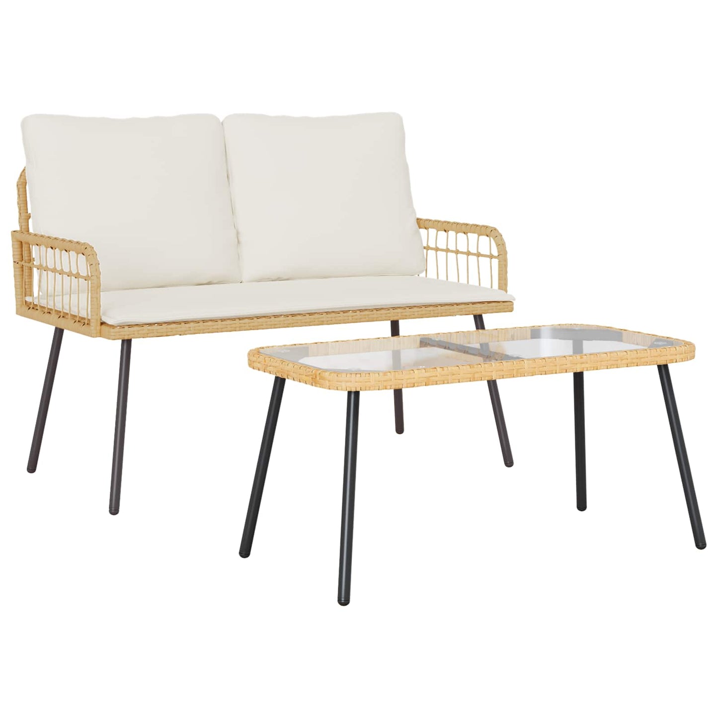 Set da Pranzo per Giardino 2 pcs Naturale polyrattan