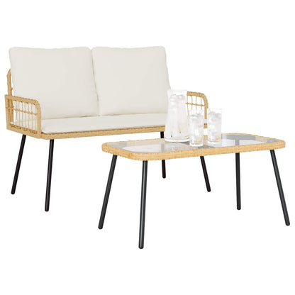 Set da Pranzo per Giardino 2 pcs Naturale polyrattan
