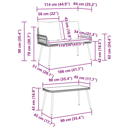 Set da Pranzo per Giardino 2 pcs Naturale polyrattan