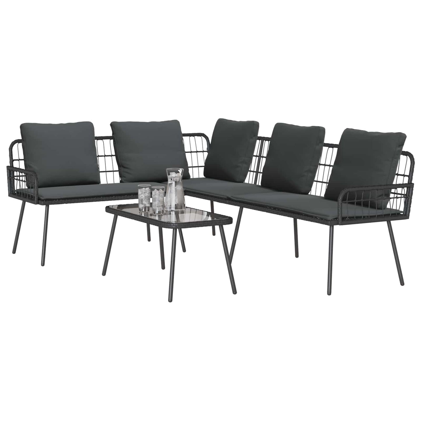 Set Divano da Giardino con cuscino 2 pcs Nero polyrattan