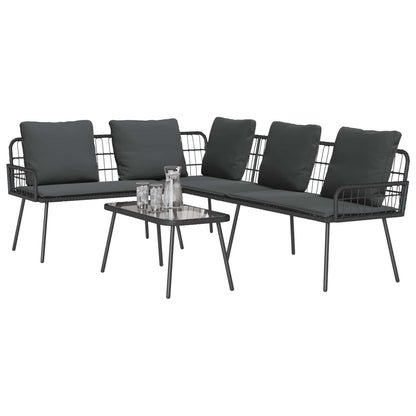 Set Divano da Giardino con cuscino 2 pcs Nero polyrattan