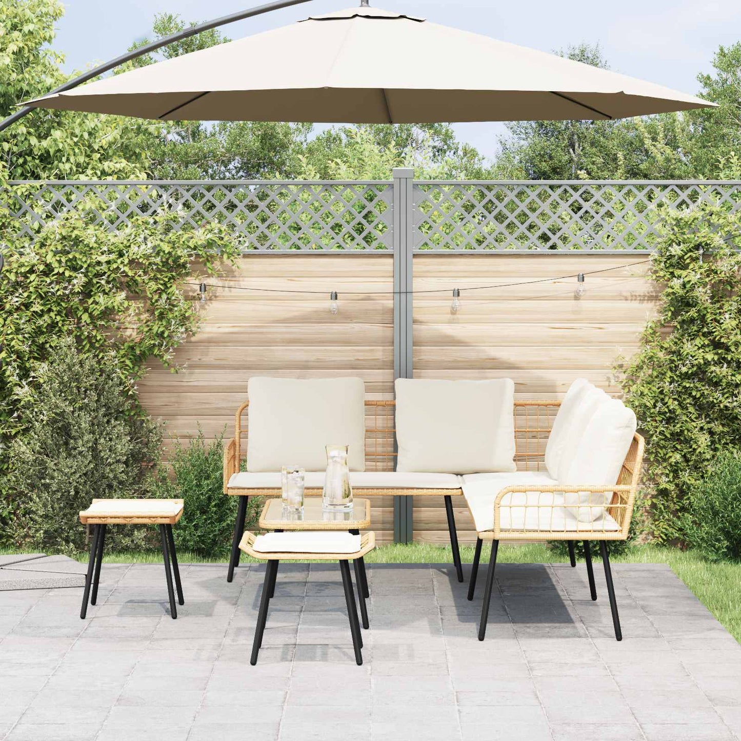 Set Divano da Giardino con cuscino 4 pcs Naturale polyrattan