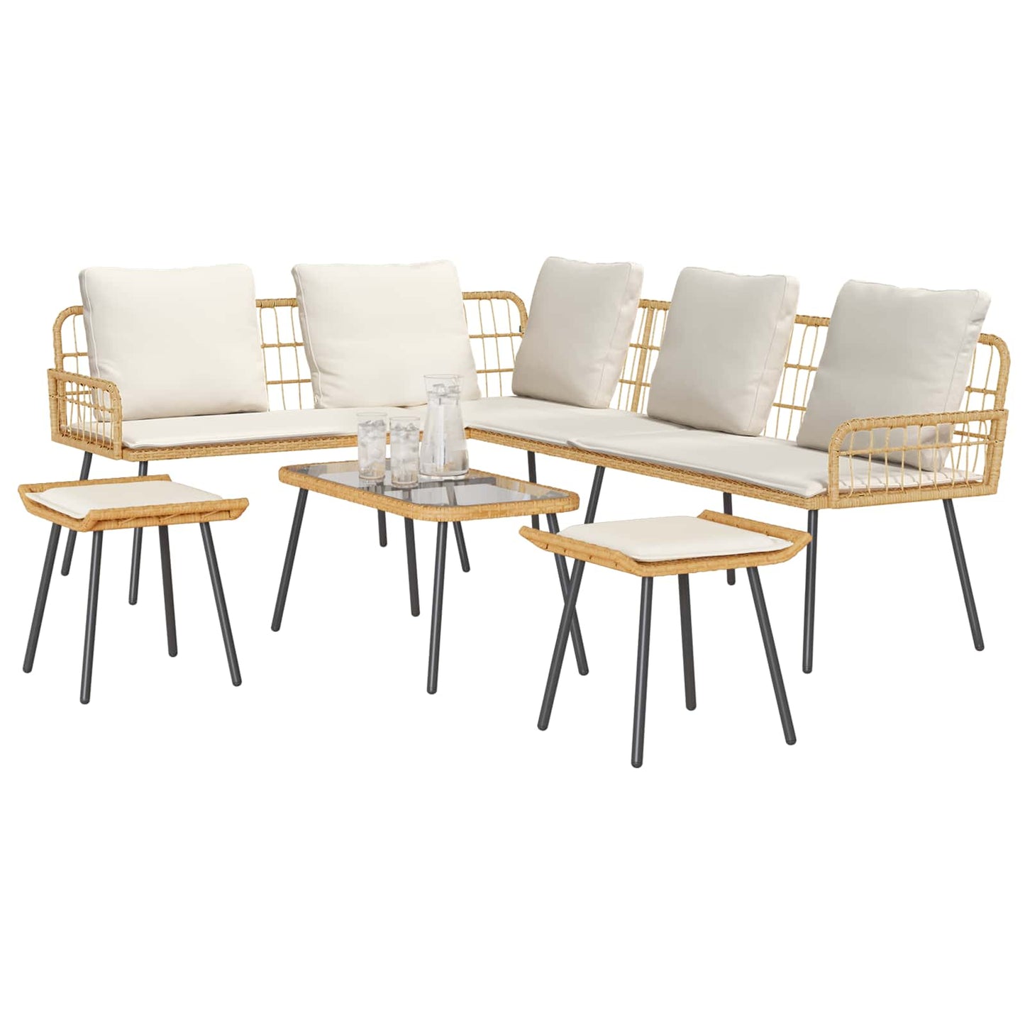 Set Divano da Giardino con cuscino 4 pcs Naturale polyrattan