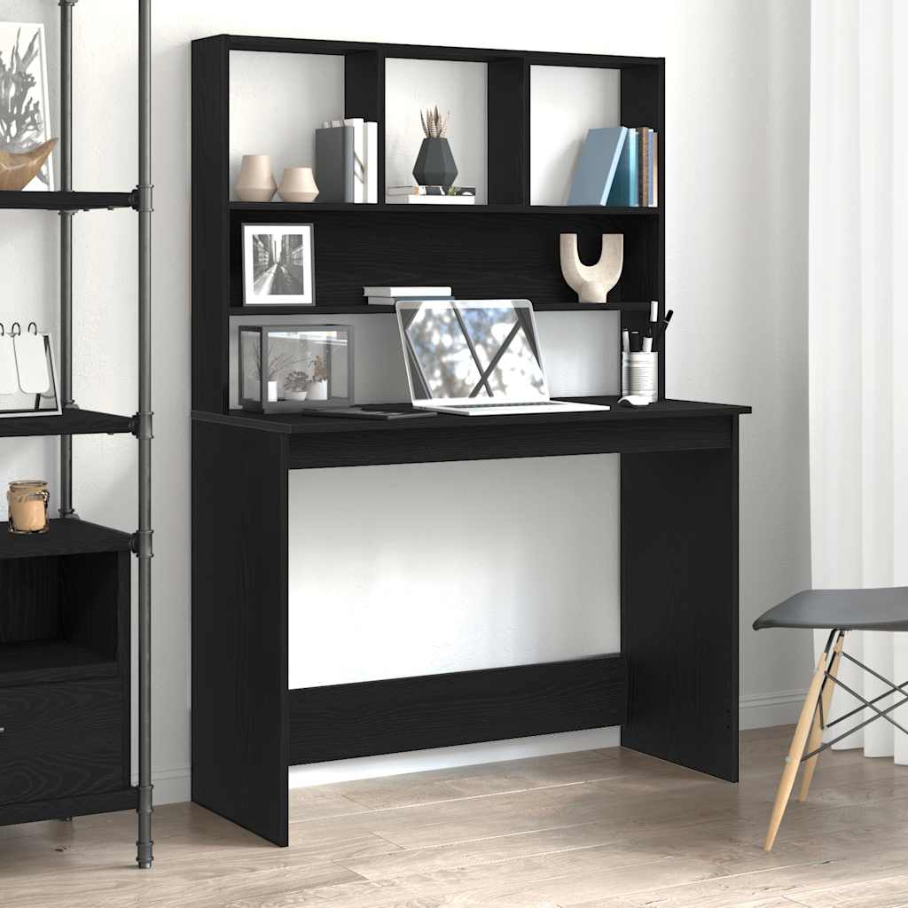 Scrivania con Mensole Rovere Nero 102x45x148 cm in Truciolato