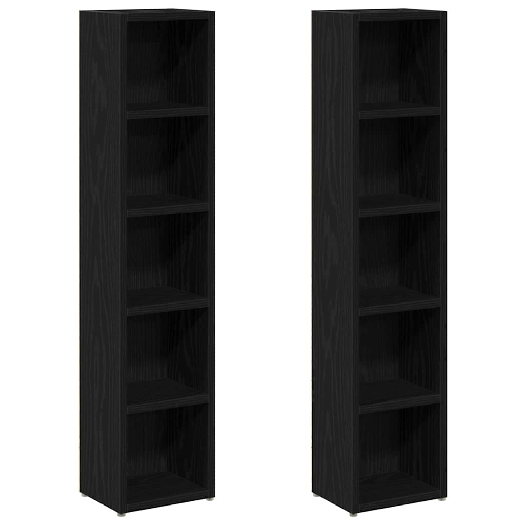 Scaffali Porta CD 2 pz Rovere Nero 21x16x93,5 cm in Truciolato