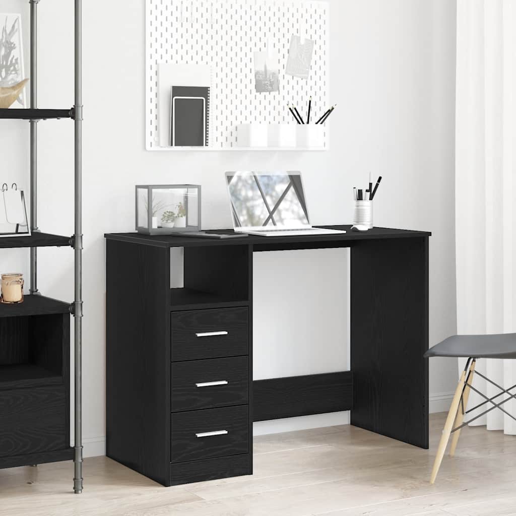 Scrivania Cassetti Rovere Nero 102x50x76 cm Legno Multistrato