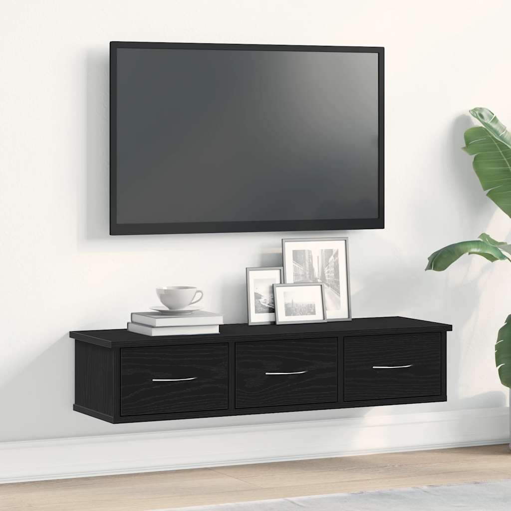 Mobile a Parete Rovere Nero 88x26x18,5 cm in Truciolato