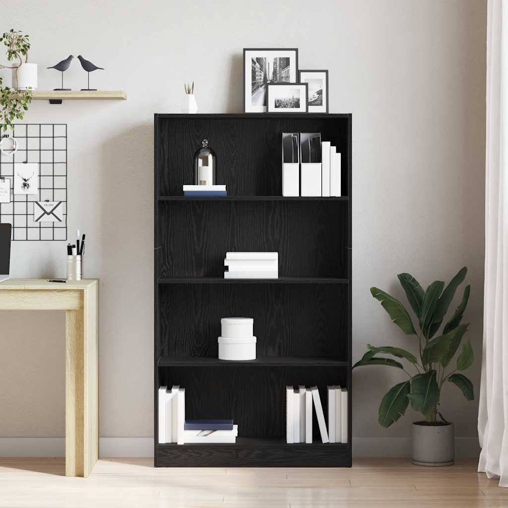 Libreria a 4 Ripiani Rovere Nero 80x24x143 cm in Truciolato