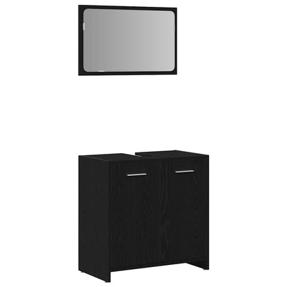 Mobile da Bagno con Specchio Rovere Nero in Legno Multistrato
