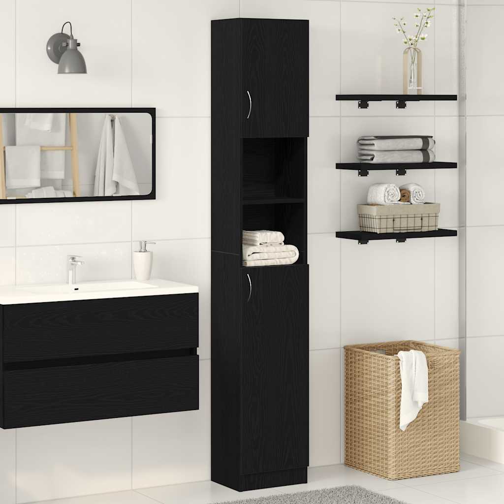Mobile da Bagno Rovere Nero 32x25,5x190 cm in Legno Multistrato