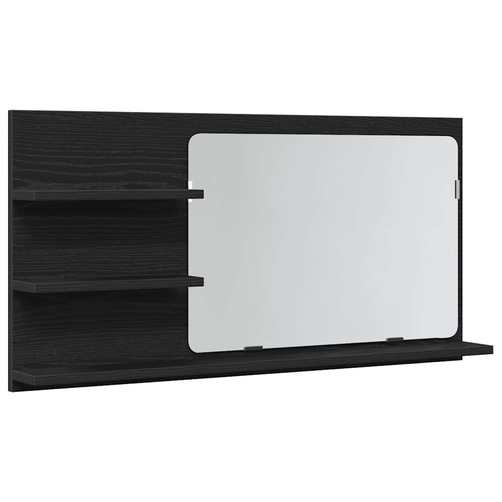 Mobiletto con Specchio per Bagno Rovere Nero 90x11x45 cm in Legno Massello
