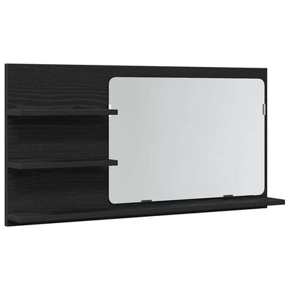 Mobiletto con Specchio per Bagno Rovere Nero 90x11x45 cm in Legno Massello