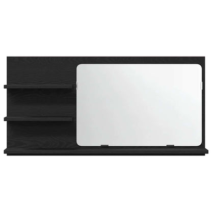 Mobiletto con Specchio per Bagno Rovere Nero 90x11x45 cm in Legno Massello