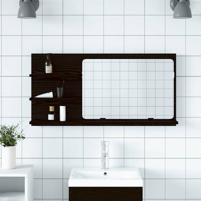 Mobiletto con Specchio per Bagno Rovere Nero 90x11x45 cm in Legno Massello