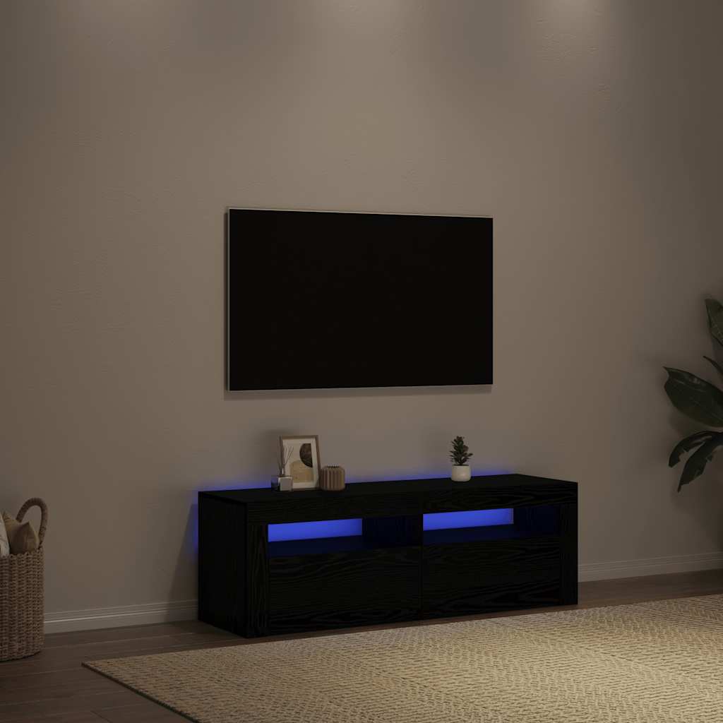 Mobile Porta TV con LED Rovere Nero 120x35x40 cm Multistrato