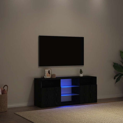 Mobile Porta TV con LED Rovere Nero 120x30x50 cm Multistrato