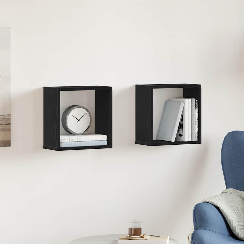 Mensole Parete a Cubo 2 pz Rovere Nero 30x15x30 cm Truciolato