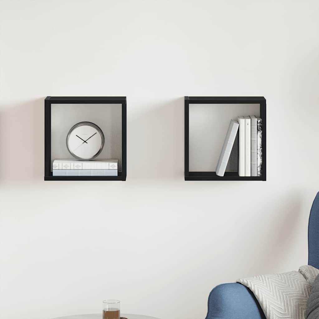 Mensole Parete a Cubo 2 pz Rovere Nero 30x15x30 cm Truciolato